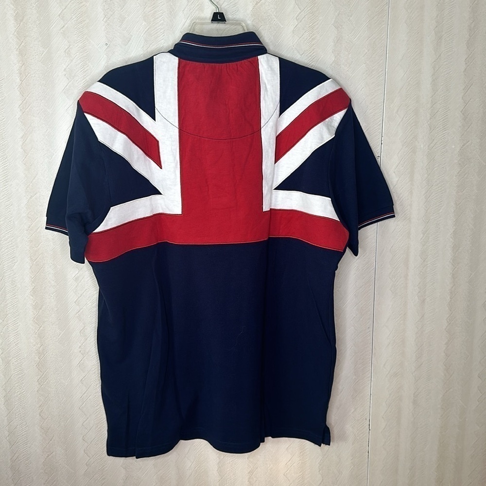 LAMBRETTA Mod 3 Button Tipped Pique Union Jack Flag Back Polo Shirt Navy XXL - Picture 5 of 7